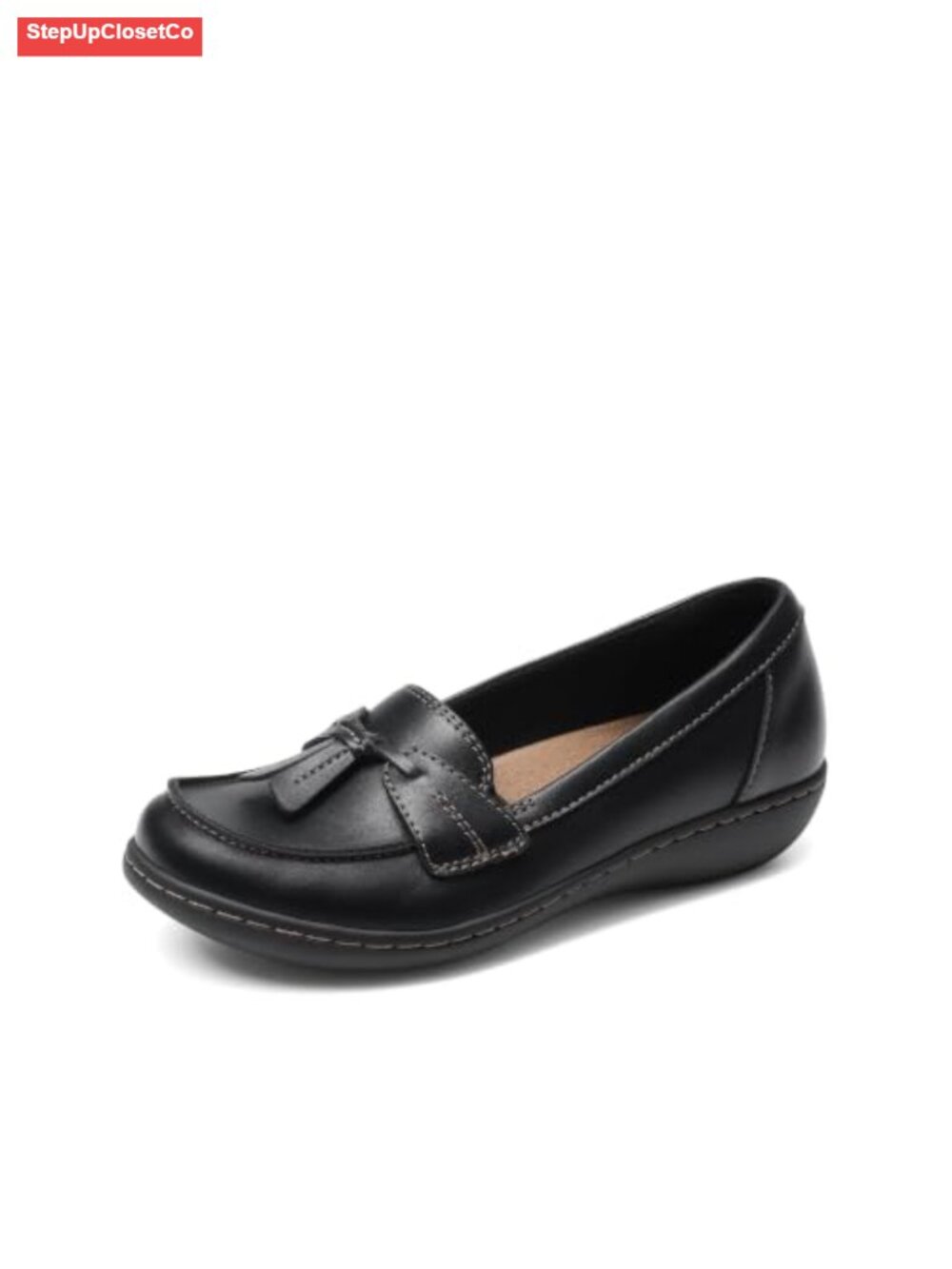 Slip-on Loafers with Arch Support Cushioned Insole Faux Leather Work Shoes